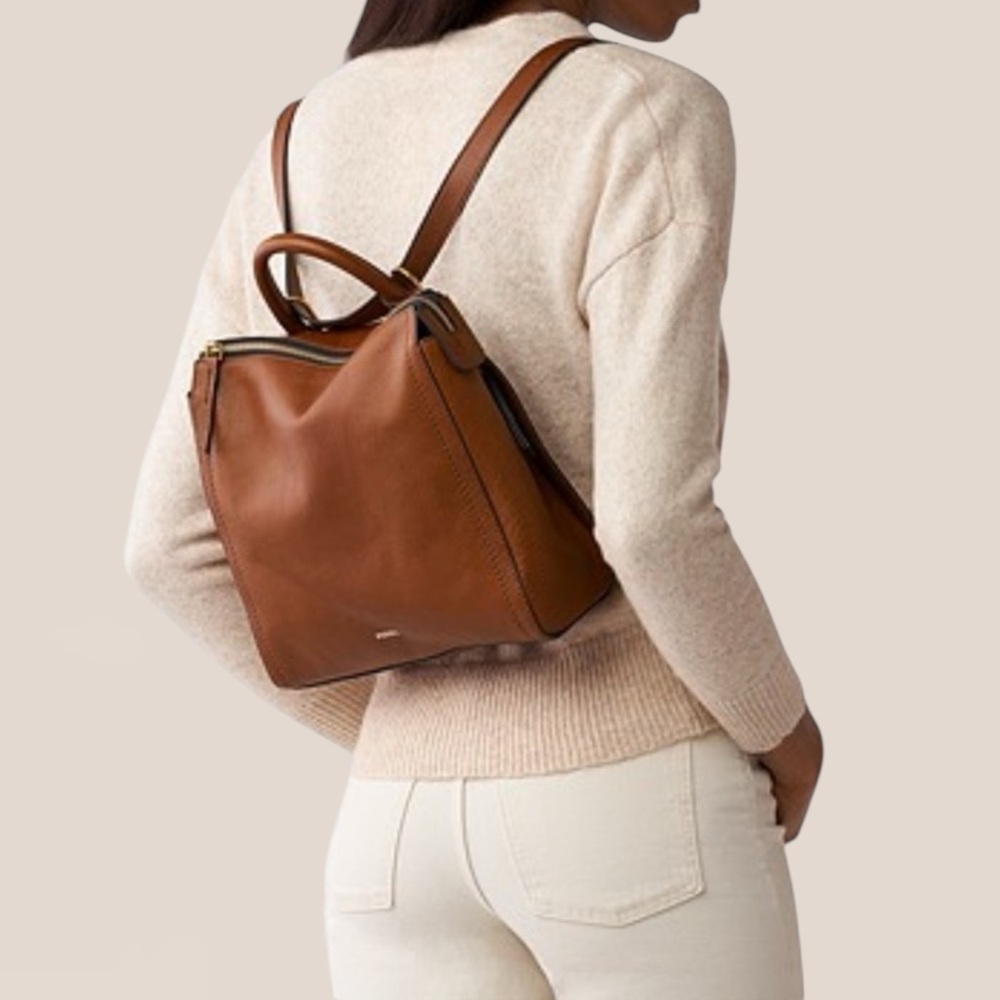 Fossil Brown Leather Backpack